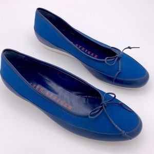 Walter Steiger leather and canvas slip on flats in bold blues